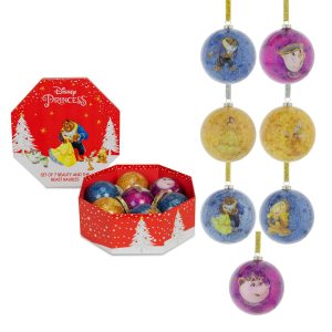 Belle en het Beest Glitter Kerstballen - set 7 stuks